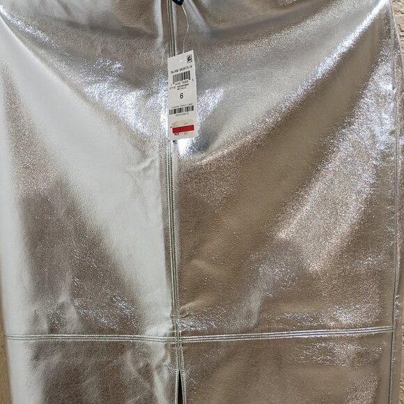 Macy's INC. Silver Maxi Skirt metallic trendy Size 6 back slit NEW w/Tags - Picture 2 of 2